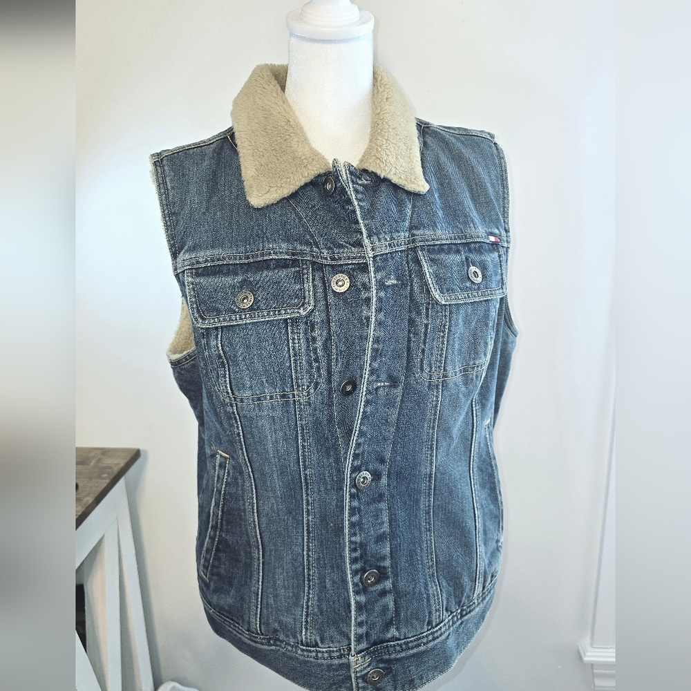 Tommy Hilfiger Y2K Sherpa-Lined Denim Vest Women's Size Large
